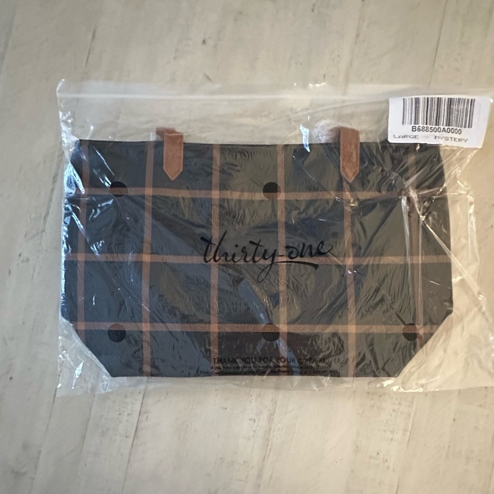 Thirty-One Checkered Tote with Brown and Black